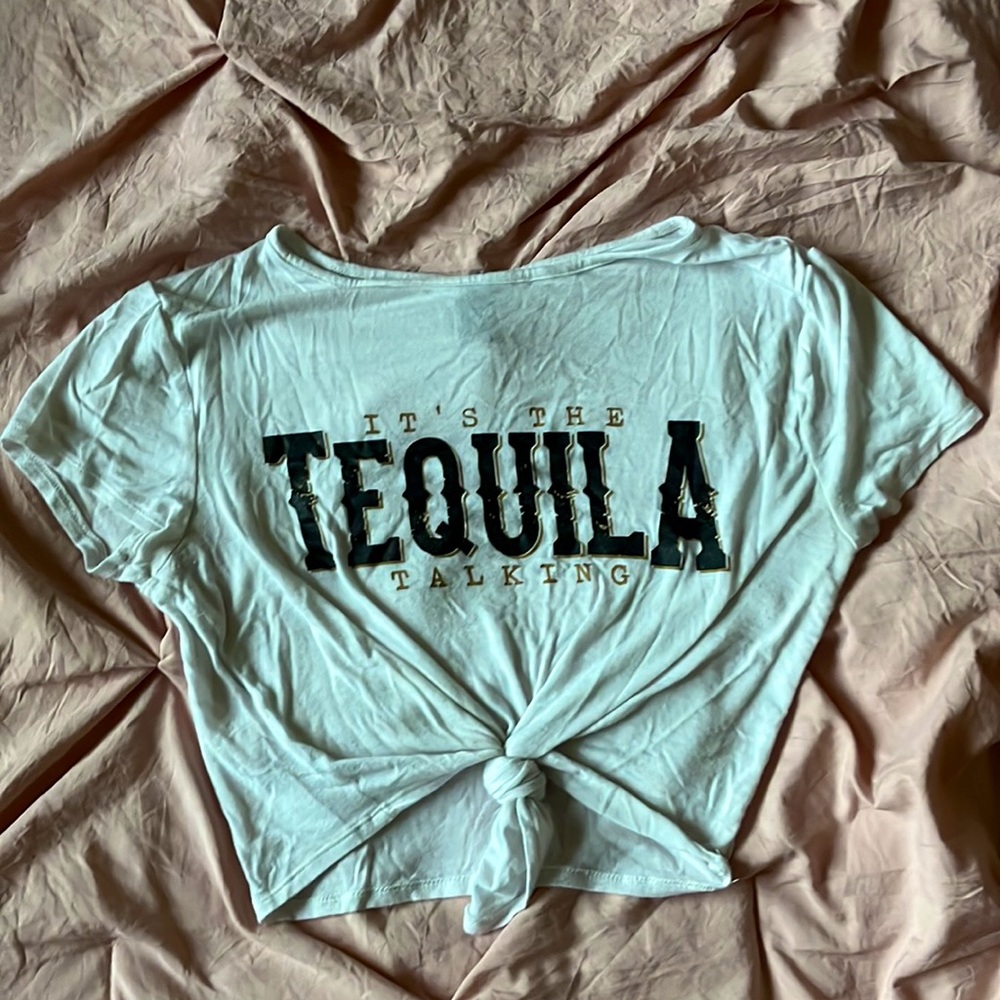 Windsor Small Crop White Funny Tequila Shirt